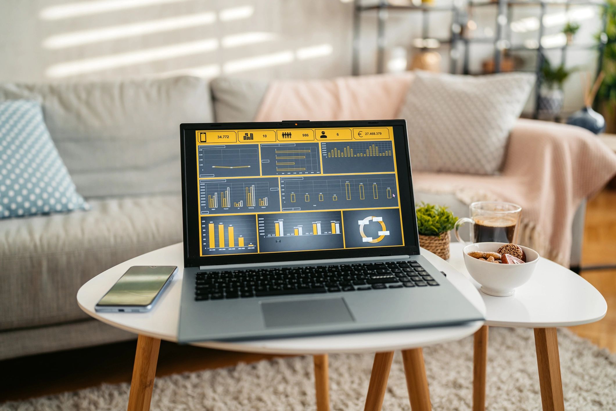 Laptop showing charts and graphs